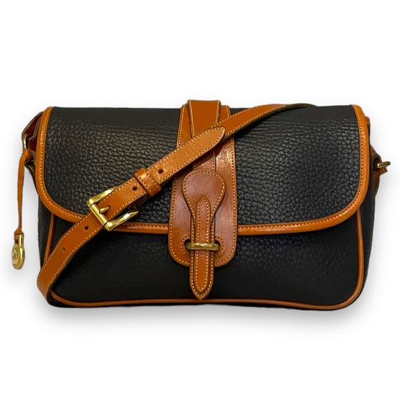 Dooney & Bourke Handbags - NWOT! Dooney & Bourke Vintage Dark Navy Blue Pebble & Tan AWL Equestrian Bag